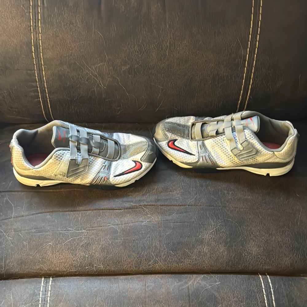 Woman’s Gray and Red Athletic Shoes